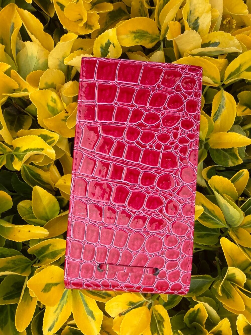 NotePad Rhinestone Stud Monogrammed S Faux Raspberry Leather SilverFoiled Edges - Picture 3 of 4